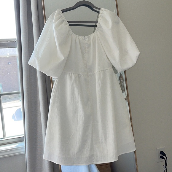 White Puff Sleeve Babydoll Dress - Picture 2 of 2